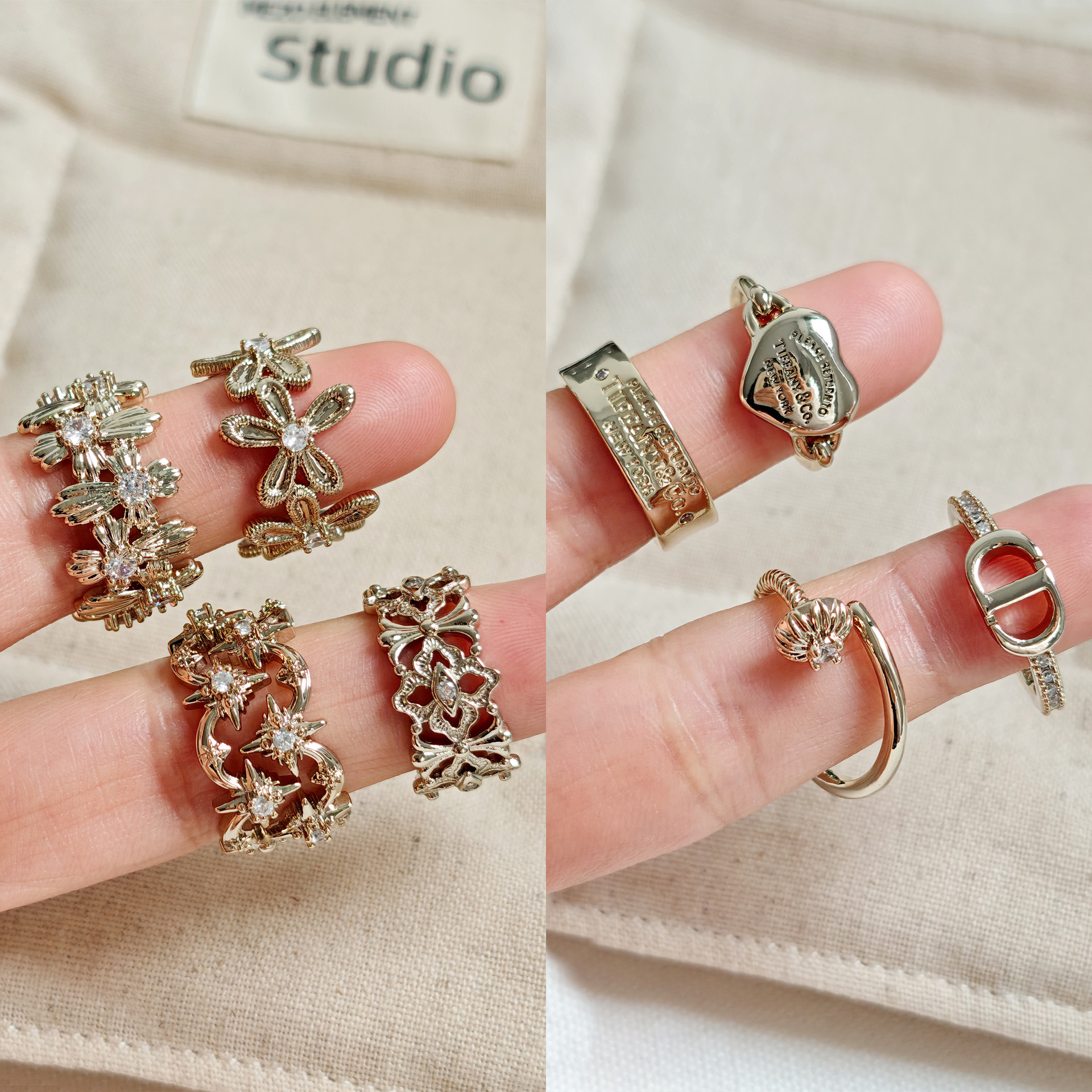 Vintage-Style Gold Lace Heart Lock Open Ring for Women, Niche Light Luxury High-End French Retro Style Ring Jewelry