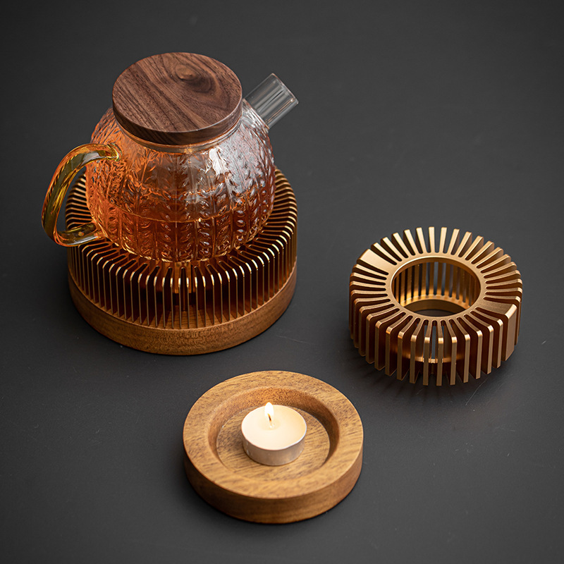 Walnut Tea Warmer Stove for Hot Tea, Open Flame Tea Stove, Candle Heating, Insulated Fair Cup Tea Warmer, Chinese Tea Warmer Stove