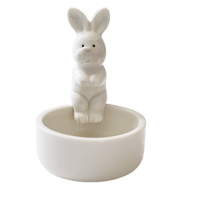 Ceramic rabbit candlestick, Nordic Easter ornament, tea‑light holder, 12×11×12 cm