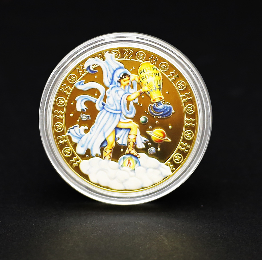 유럽과 미국의 국경을 넘나드는 12 별자리 기념 메달, 황금 12 별자리로 놀고 소원을 빌 수 있는 행운의 별자리 동전 기념 동전