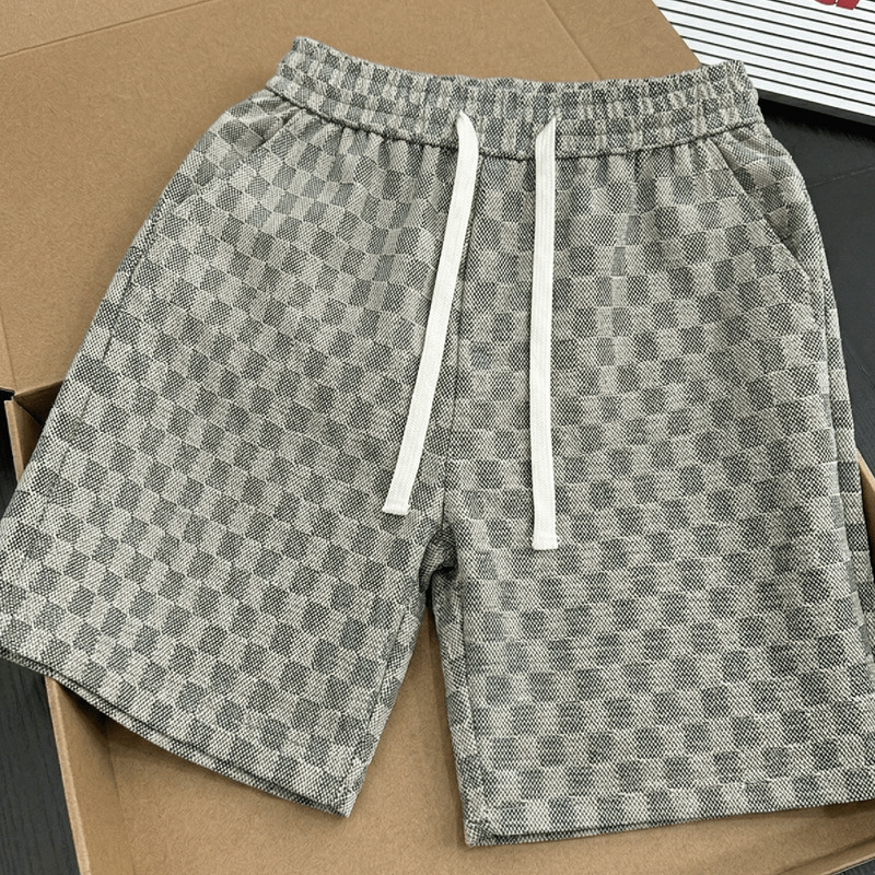 Men's Summer Casual Houndstooth Print Shorts, Loose Fit Straight Leg 5-Inch Inseam High Street Retro Style Shorts For Daily Streetwear_viptrois.com
