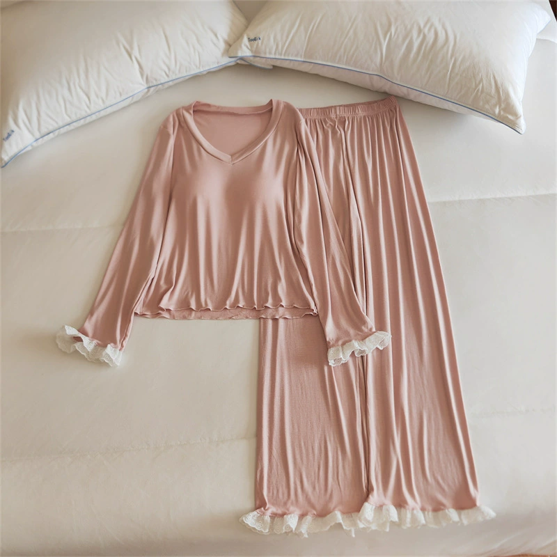 Pijama, autumn long-sleeve, trousers, solid breast pads, set