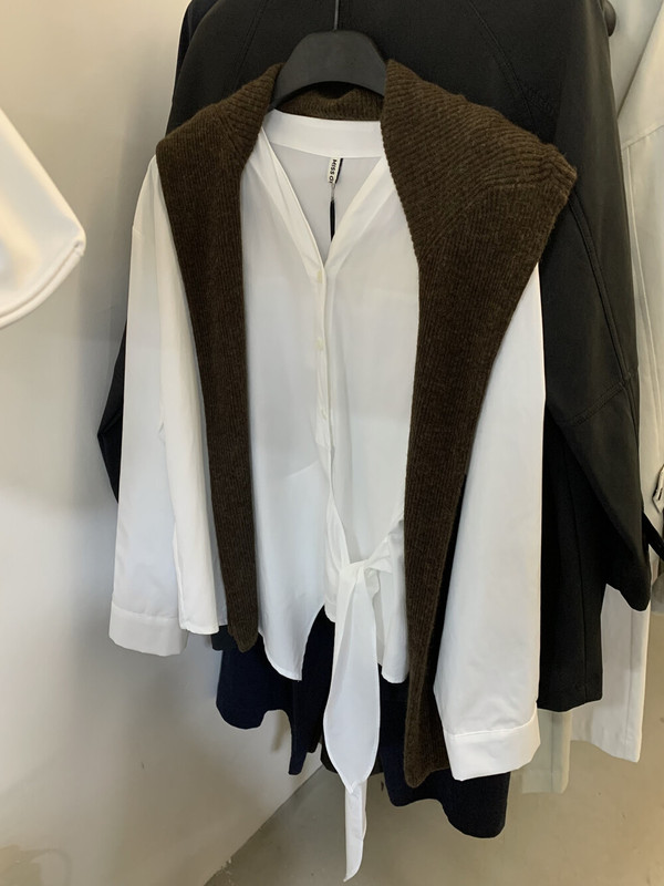 【MISS密思家正品店】极简气质V领排扣侧边系带衬衫女装W691|undefined
