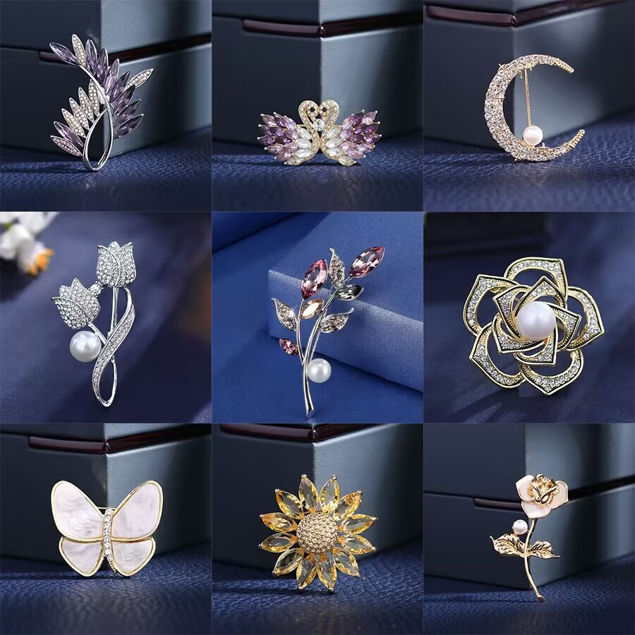 Elegante bloemvormige broche met kristallen voor dames chic_voghion.com