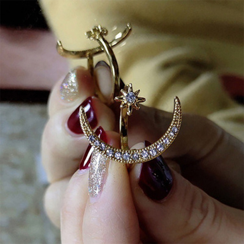 1 Piece Simple Style Moon Alloy Plating Rhinestones Women's Open Ring display picture 2