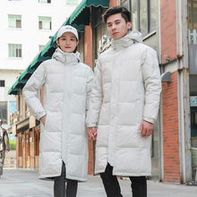 情侣冬季运动羽绒服男长款过膝白鸭绒外套体育生加厚冬训中戏艺考