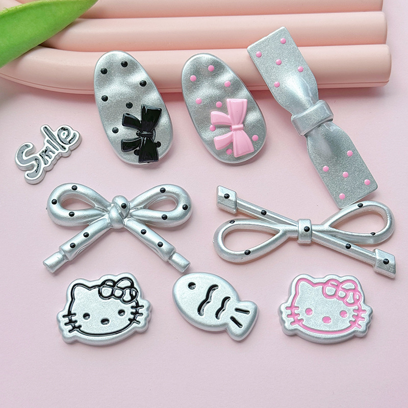 Niche Black and White Bowknot Water Drop Oval Accessories DIY Handmade Materials Hairpin Polka Dot Accessories Clogs Matchinging