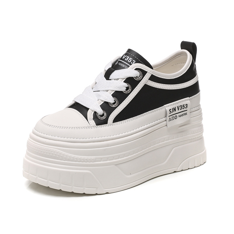 Giày sneaker nữ đế dày bánh xốp trắng phối đế độn cao — Màu đen