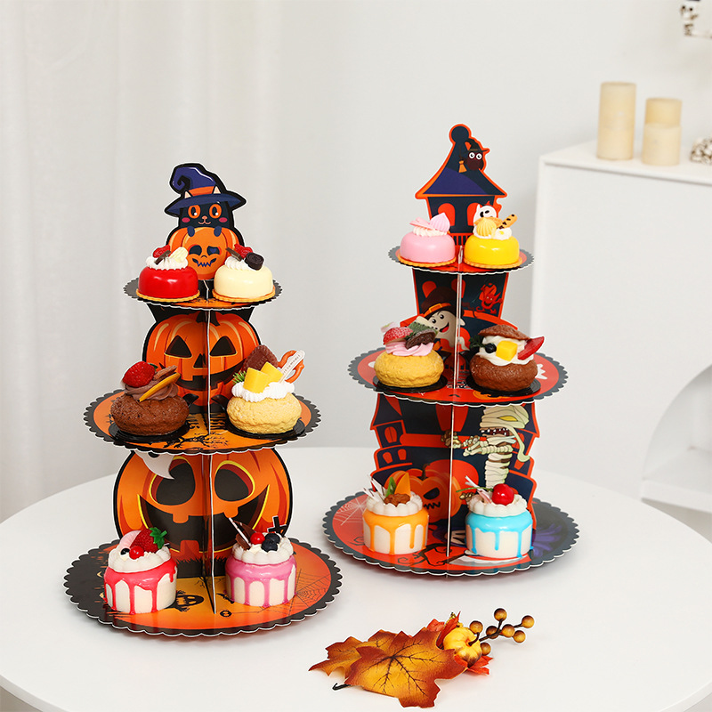 Festive 3-Tier Paper Cake Stand – Halloween & Christmas Themed Dessert Display For Parties, Home Decor_voghion.com