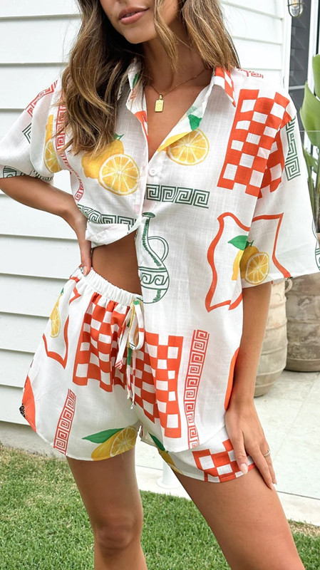 Du Quotidien Plage Femmes Vacances Soleil Fruit Lin Polyester Chanvre Impression Ensembles De Pantalons Ensembles De Shorts display picture 7