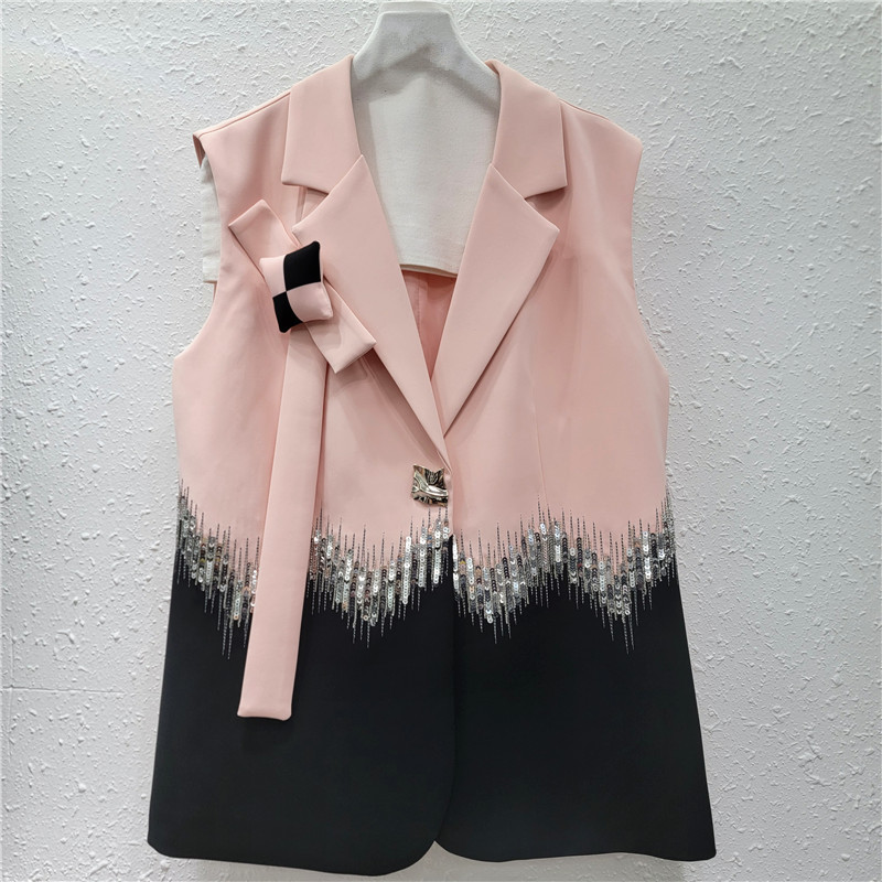 Diseño elegante traje de cuello sequinado bordilla suelta empalme de contraste de color clip de caballo para mujeres 2026 primavera y verano nuevo image 2