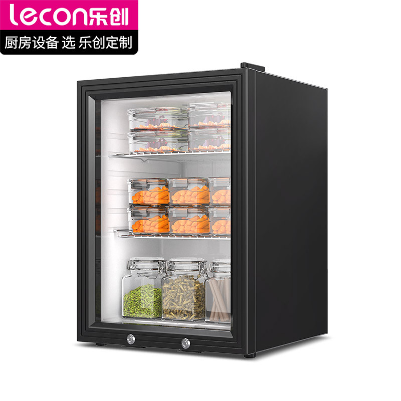 Gabinete de muestras de alimentos, comedor del hotel, refrigerador de muestras de platos, mantenimiento de frutas y verduras, vitrina refrigerada con cerradura