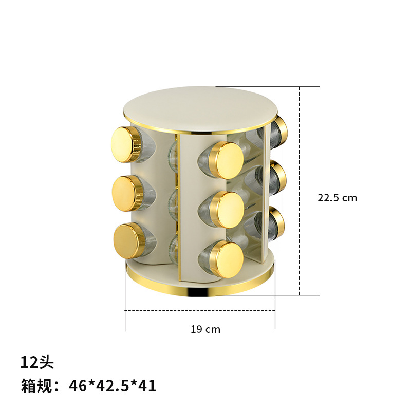 Transfronterizos redondos estantes de condimento de oro para artículos de cocina domésticos botellas de condimento de especias de acero inoxidable bronce fondo blanco