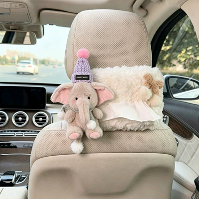 Cartoon Elephant Car Creative Seat Car tissue box/set - l-gray-hat-gray-scarf-gray-elephant-left-white-velvet-bag-bow