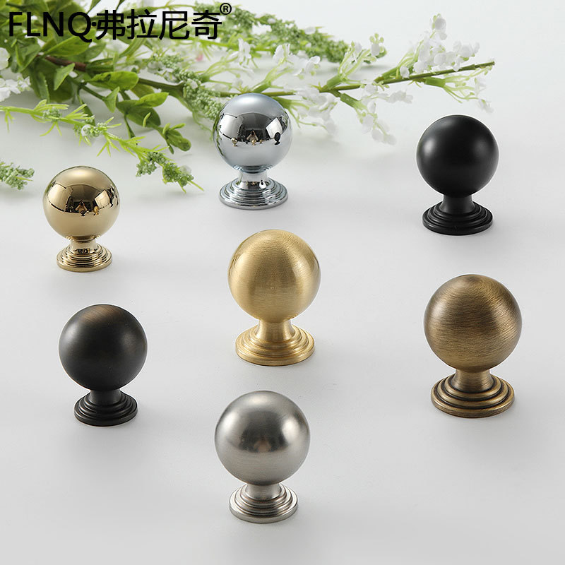 French-style bright silver round handles, Nordic minimalist wardrobe doors, pure copper handles, American retro full copper gold small spheres
