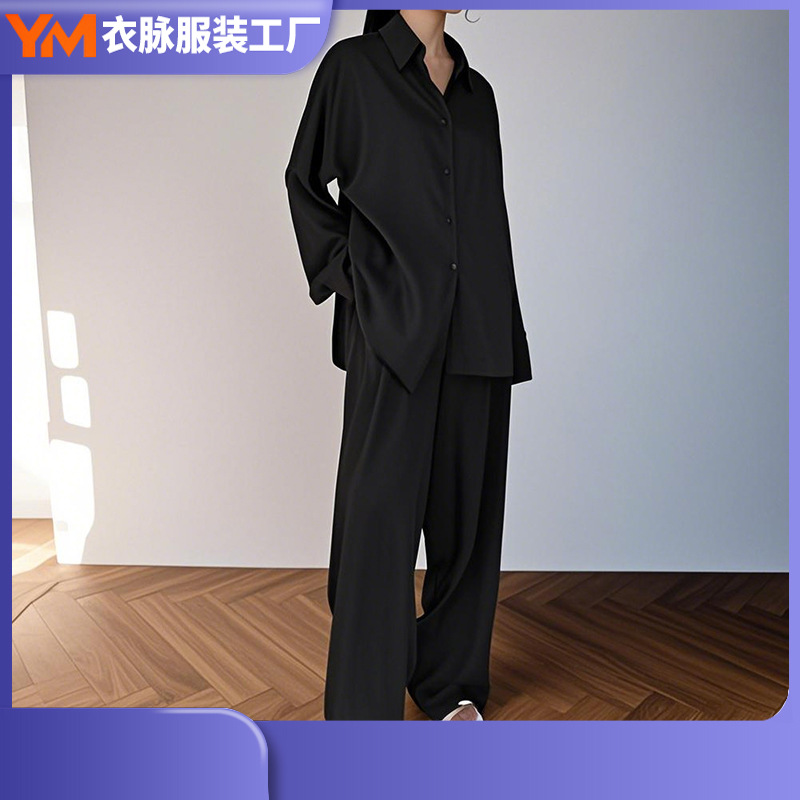 Nuevo cárdigan suelto transfronterizo, ropa a domicilio, cómodos pantalones de solapa de manga larga, traje de dos piezas, ropa a domicilio al por mayor