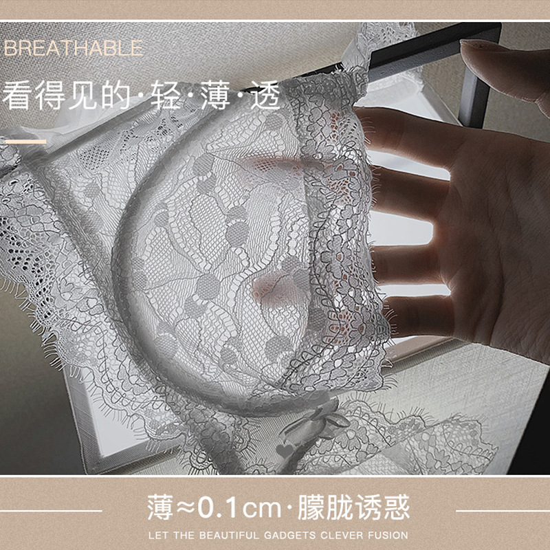 Traje de ropa interior de encaje belleza espalda pequeño pecho sexy mujeres ultrafinas más tamaño pecho grande pequeño transpirable empuja hacia arriba el traje de sujetador