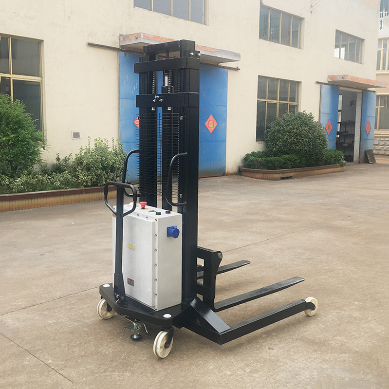 供应手推电瓶升降堆垛铲车 防爆型半电动加宽支腿堆高车 装卸铲车