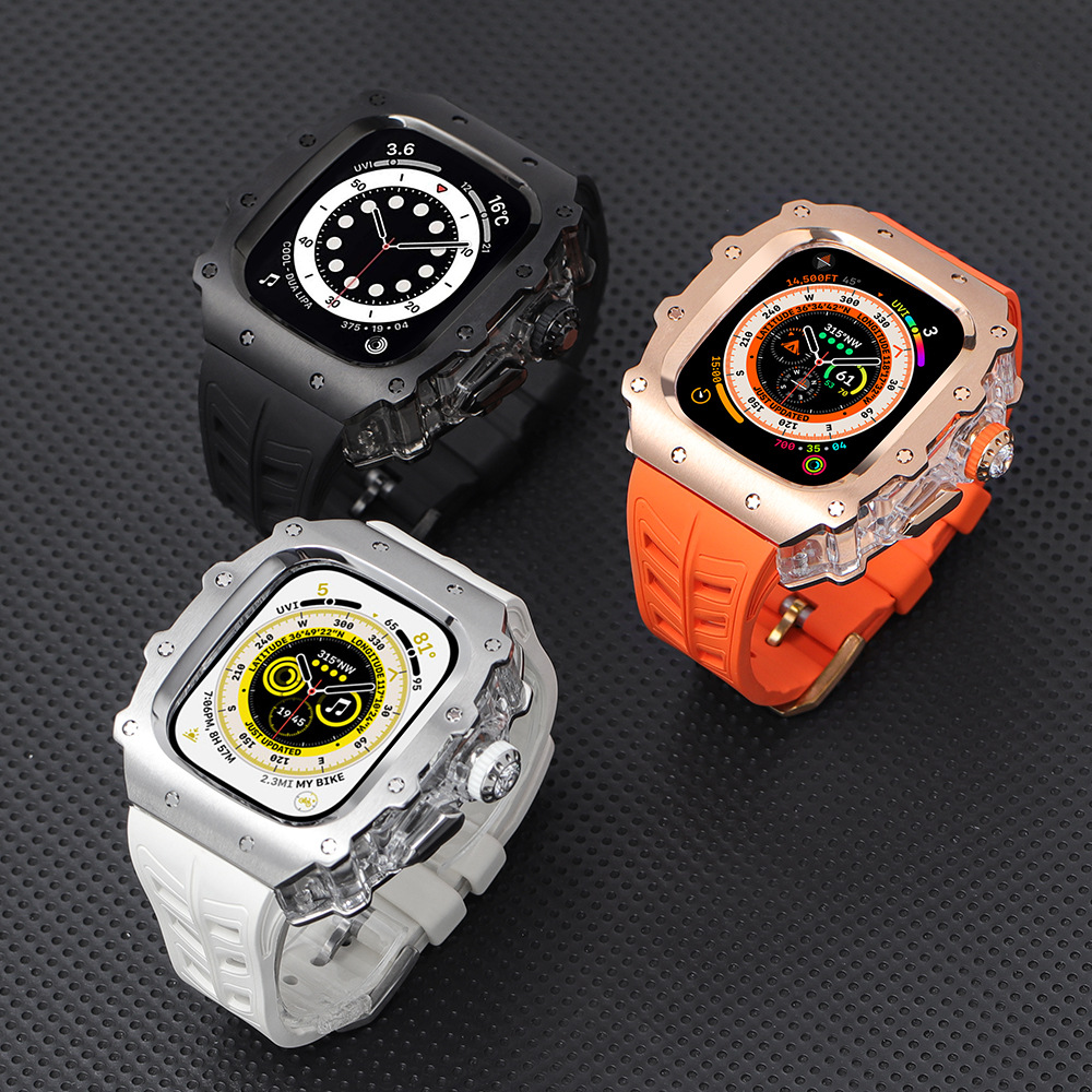 适用苹果ultra2手表保护壳改装理查德iwatchS987不锈钢氟橡胶表带