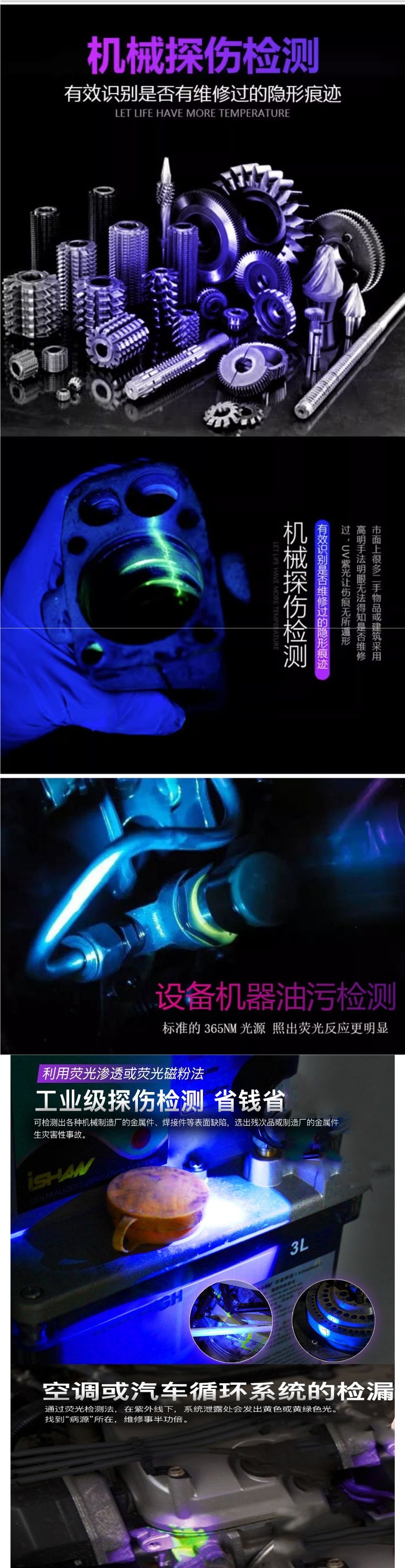 High-Power Purple Light Ultraviolet Flashlight for Fluorescent Detection, Leak Investigation, Mechanical Inspection, and Anti-Counterfeiting