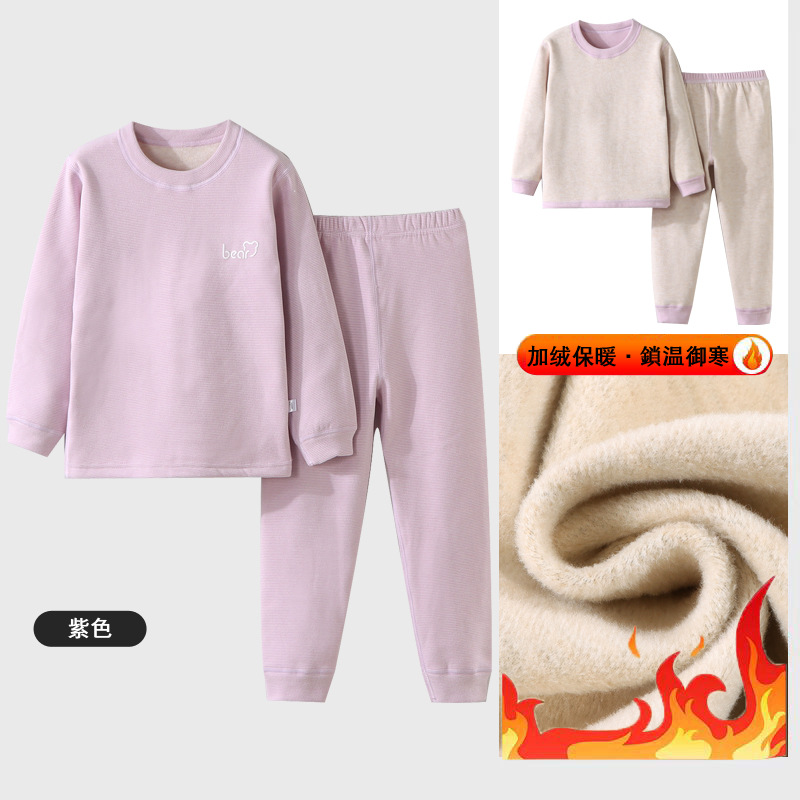 Pijamas calientes para niños con terciopelo engrosado otoño y invierno para hombres y mujeres tesoro hogar en terciopelo para niños grandes chaqueta de otoño conjunto de pantalones de otoño