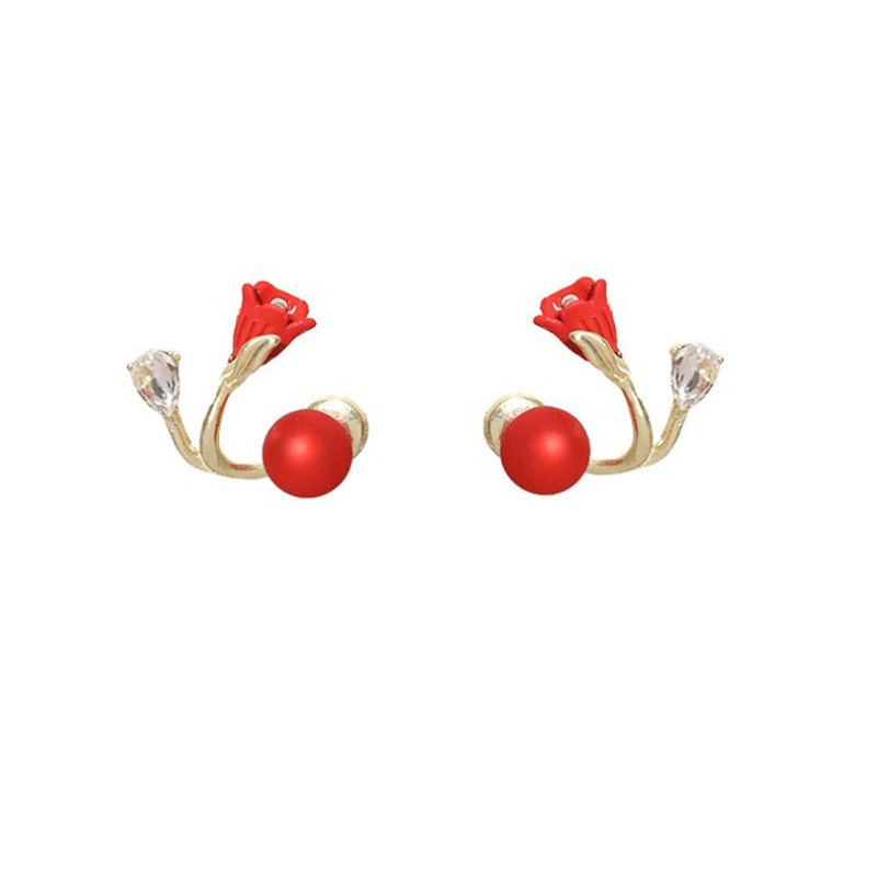 Серебряная игла, красные элегантные серьги из жемчуга, образец серебра 925, стиль легкой роскоши, цветочные мотивы, 2022