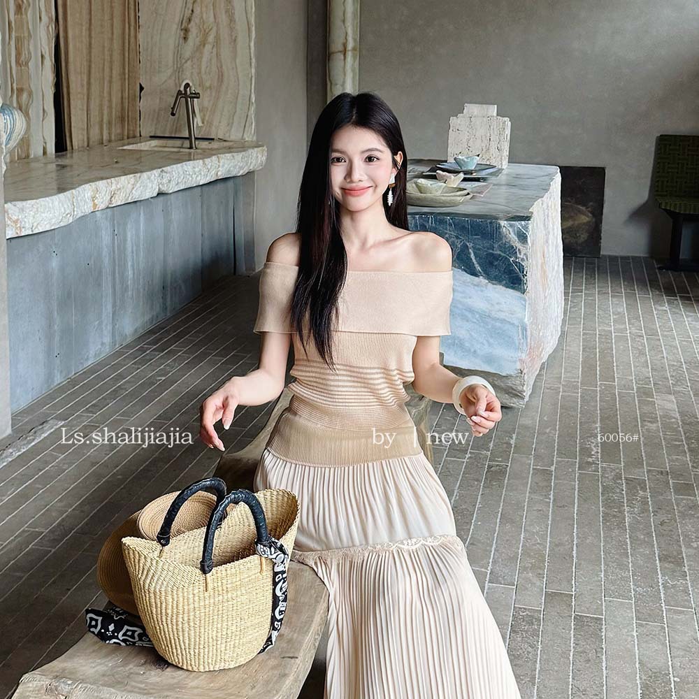 LS Elegant Off-Shoulder Knitted Slim Fit Top for Women, Guangzhou Shisanhang 2026 Summer New Arrival Top 60056#