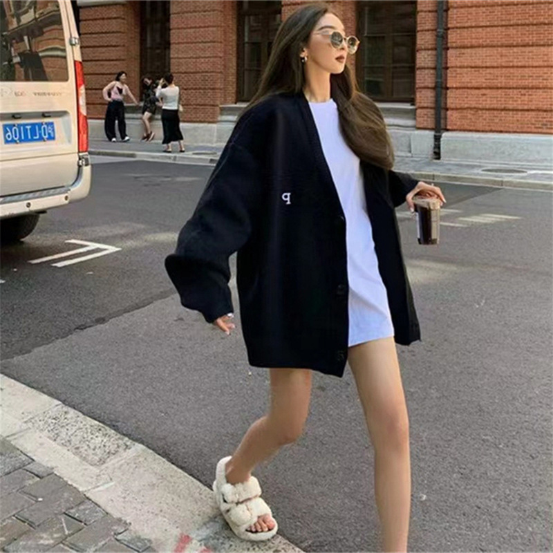 Cárdigan Largo de Punto para Mujer de Acrílico con Cuello en V y Manga Larga para Otoño e Invierno