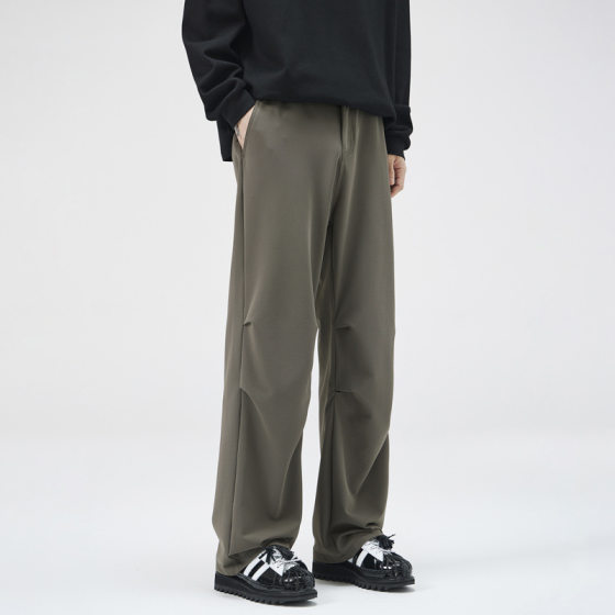 LKTM Men's# American-style Straight Pants Men's Advanced Paratrooper Pleated Loose Wide Leg Casual Long Pants