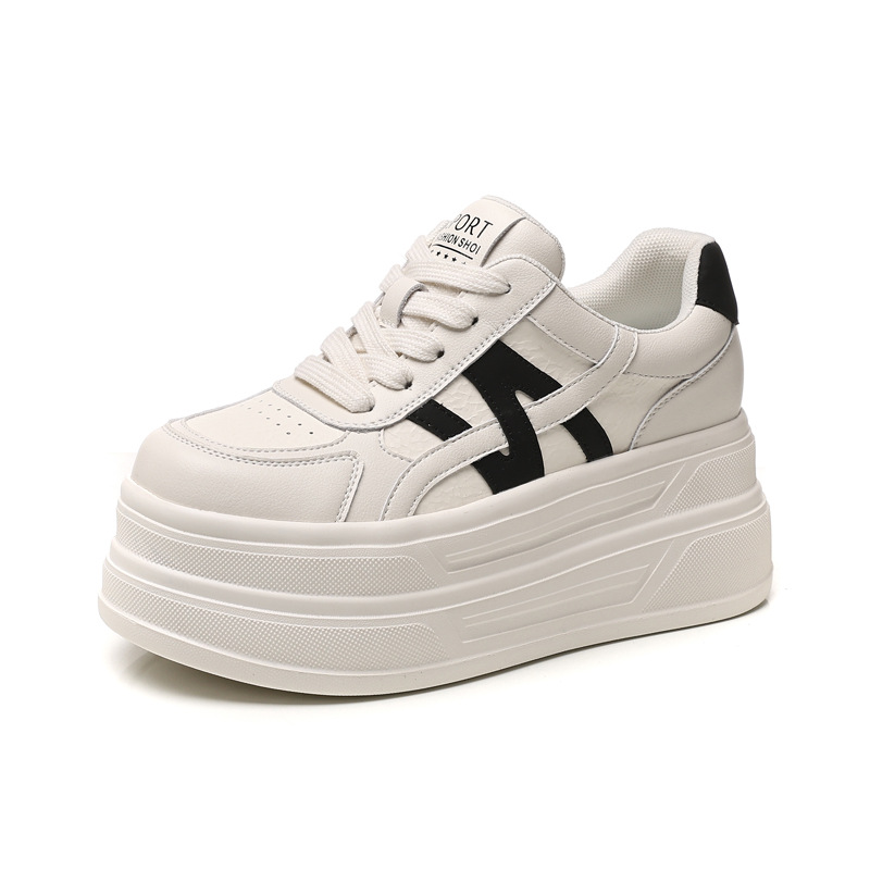 Giày sneaker nữ chunky đế dày tăng chiều cao HJ5005 — Màu be đen