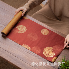 Waterproof Table Banner with Chrysanthemum Pattern for Elegant Tea Ceremony, Modern Chinese Zen Style Home Tea Room Tea Table Runner, Long Tea Mat