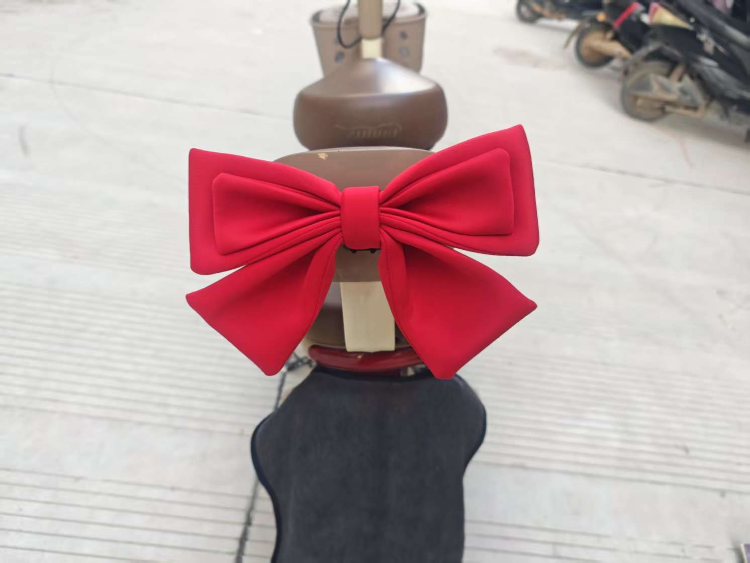 Motuoche Cute Motorcycle Helmet Bowknot Red Double Layer Decoration (Auto Parts and Accessories) - bright-red-bowknot-base-3m-adhesive