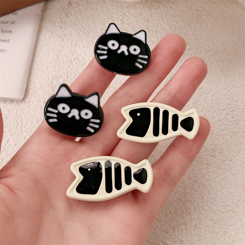 Blanco y negro gatito pequeño pez pequeño clip nicho nicho chica clip de frisa super lindo ins ventana lateral tarjeta de cabello de dibujos animados tocado mujer