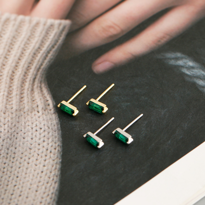 Simple Style Square Sterling Silver Inlay Zircon Ear Studs 1 Pair