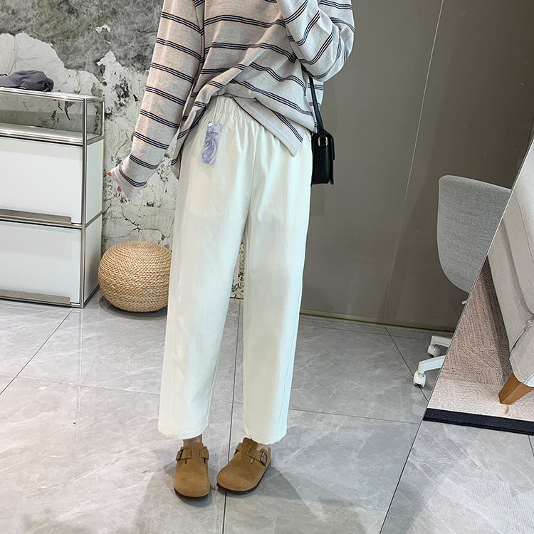 抗皱易打理弹力高腰休闲裤女秋季新松紧腰双侧线小个子宽松直筒裤|undefined