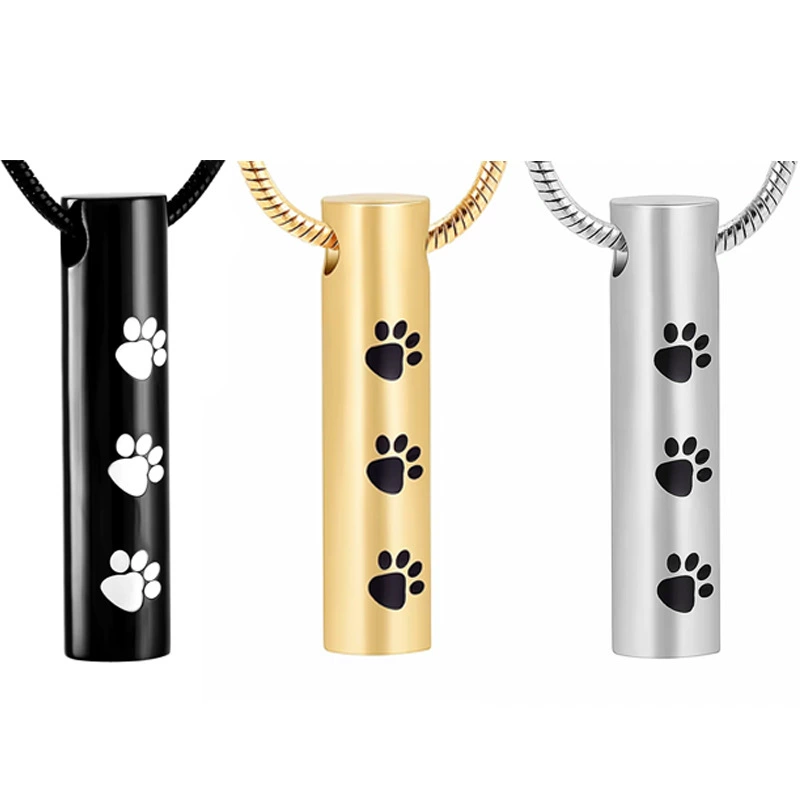 AliExpress Новый продукт Цилиндрическое ожерелье с принтом лапы, памятное ожерелье для родственников и домашних животных, флакон духов, подвеска с пеплом, ювелирные изделия