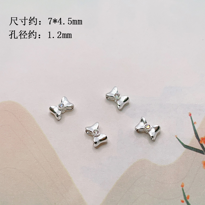s925 silver gold-plated bow with diamond-studded flower ball, spacer beads, barrel beads, bracelet, necklace, DIY semi-finished accessories wholesale