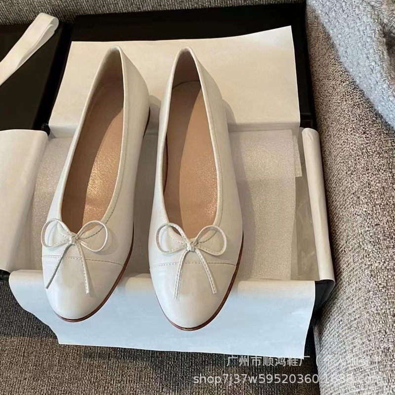 经典小香风芭蕾鞋女蝴蝶结圆头平底鞋浅口舒适百搭一脚蹬懒人鞋女|undefined