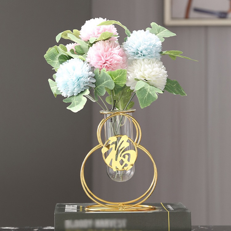 Fábrica al por mayor estilo chino hierro cerámica vidrio florero decoración flor seca flor hidropónica decoración salón comedor Mesa Decoración