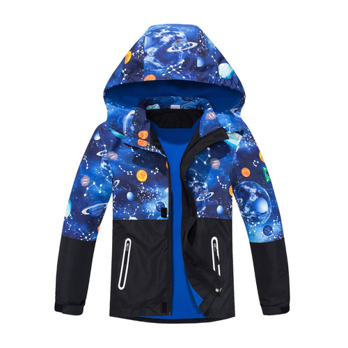 Boys' Outdoor Waterproof Warm Breathable Children's Windbreaker Zipper Jacket Reflective Warning Wind Coat Jacket Color-Matching Camouflage