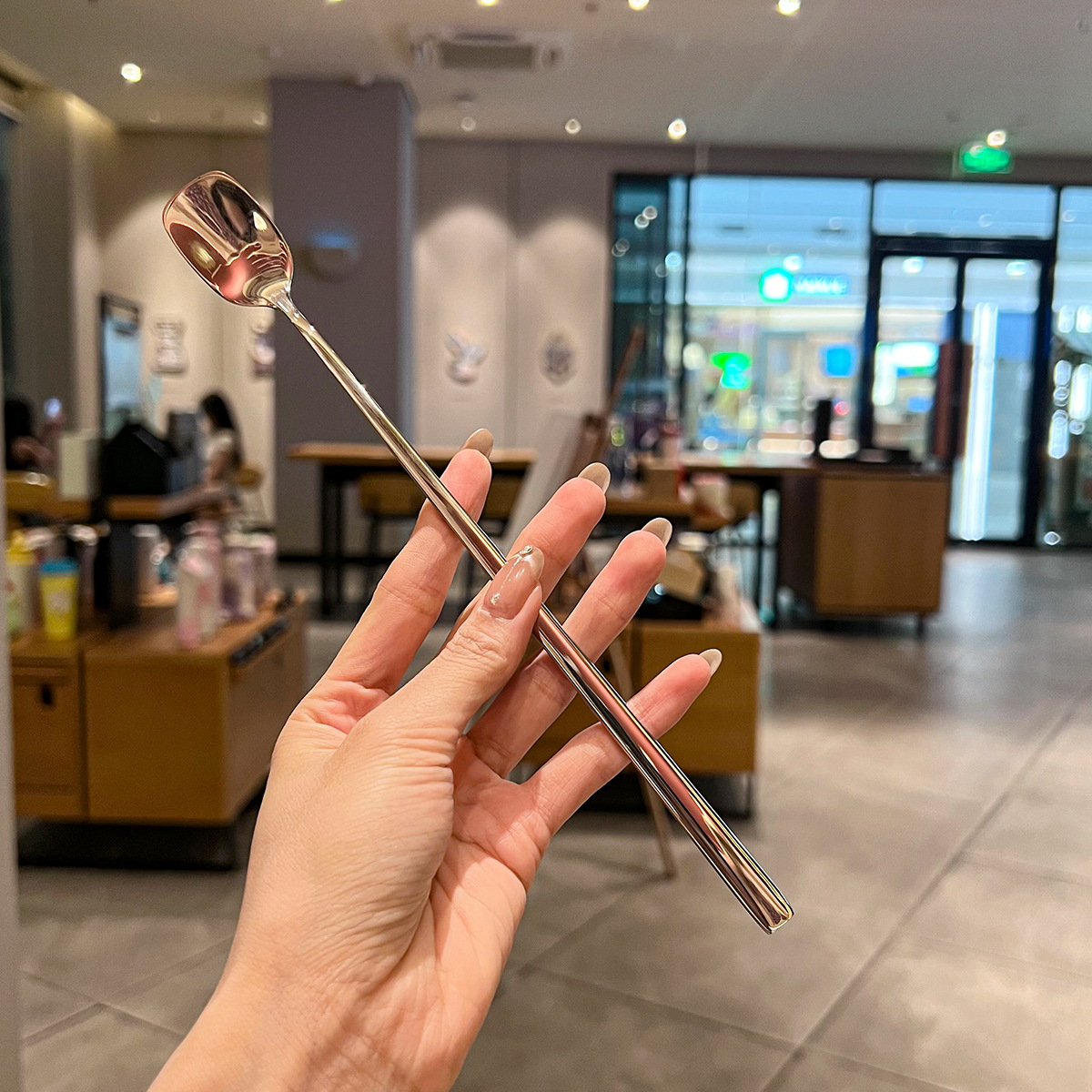 Långskaftad sked i rostfritt stål för kaffe te och honung_voghion.com