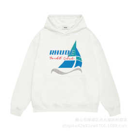 长期有潮人嘻哈时尚高街多色卫衣Rhude创意帆叶印花套头帽衫卫衣