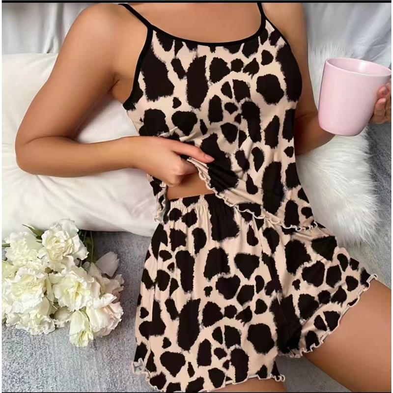 Cross-Border Hot Selling European and American Summer Women's Pajamas Two-Piece Set Sexy Casual Camisole Shorts Home Clothes