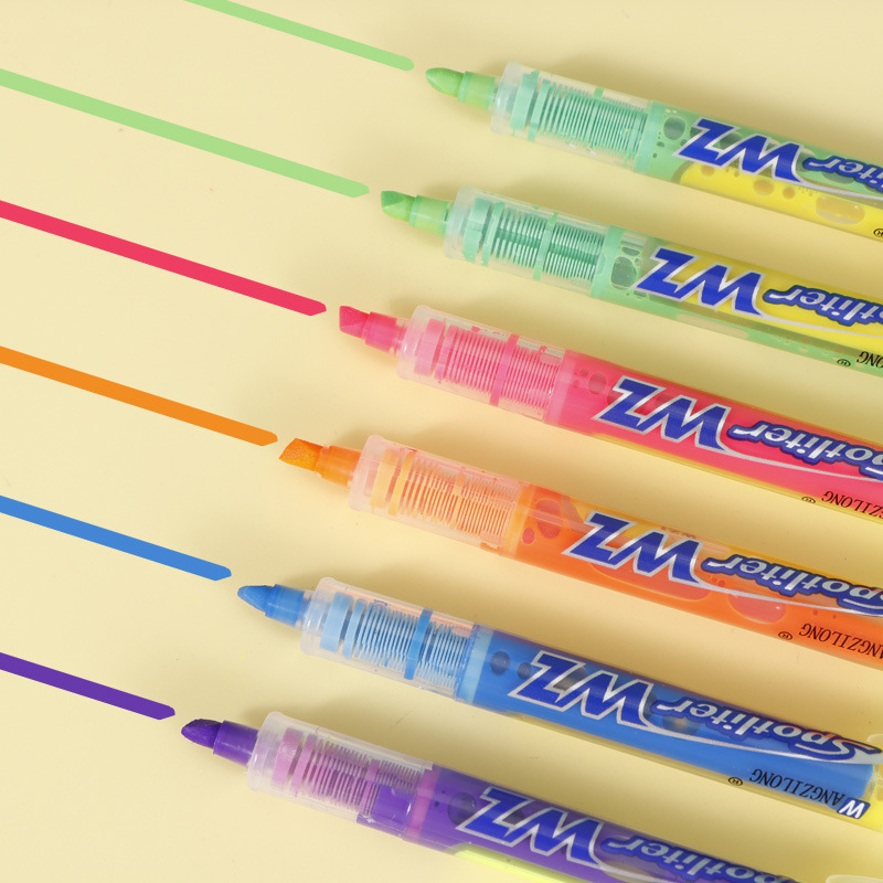 Pluma fluorescente recta de dos colores de doble cabeza de gran capacidad duradera de marcado clave estudiante marcador de color pluma fluorescente