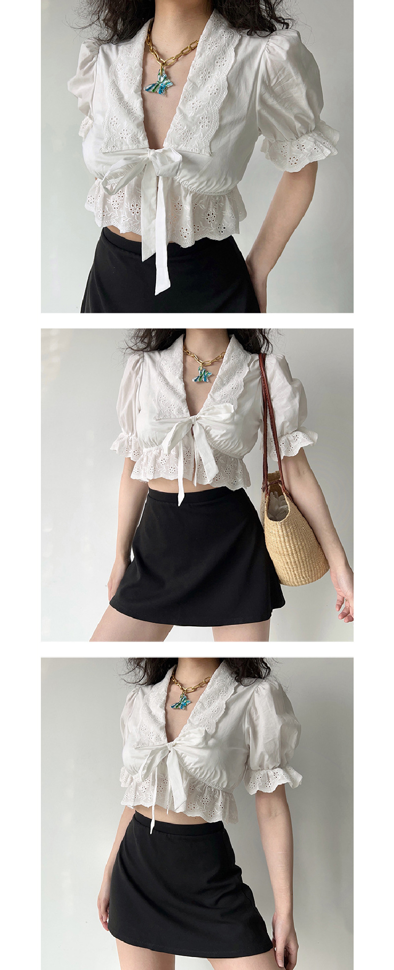 V-neck lantern sleeve blouse