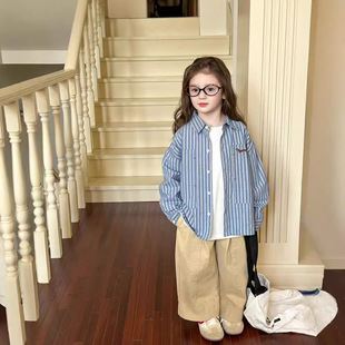 Aimo Beibei Kidsren's Clothing Spring and Autum New Kidsren's Unisex Casual Korean Style Loose Western Style Stripesd Shirt Trendy