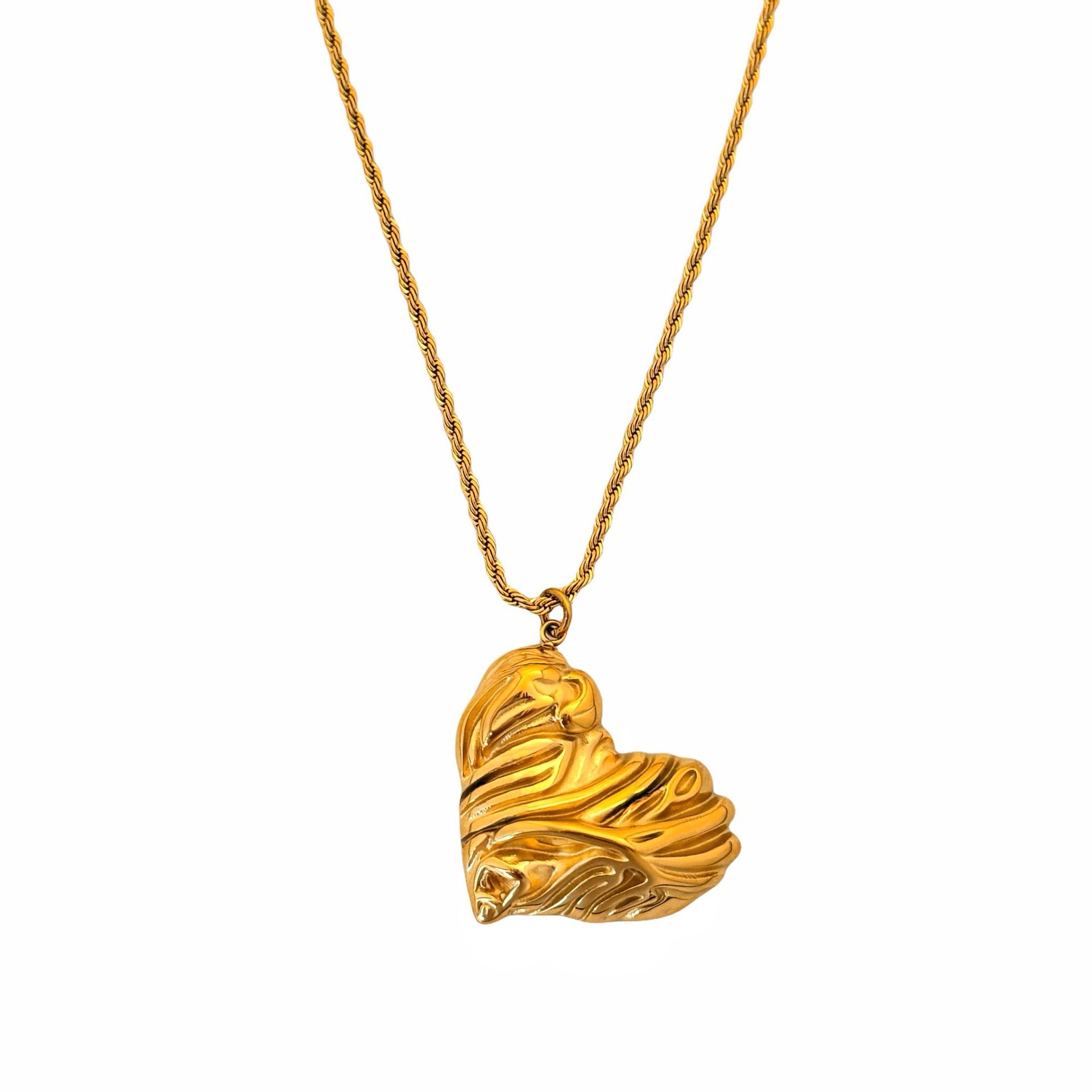 Plating Design Titanium Steel 18k Gold Plated Retro Heart Shape Plating Earrings Necklace