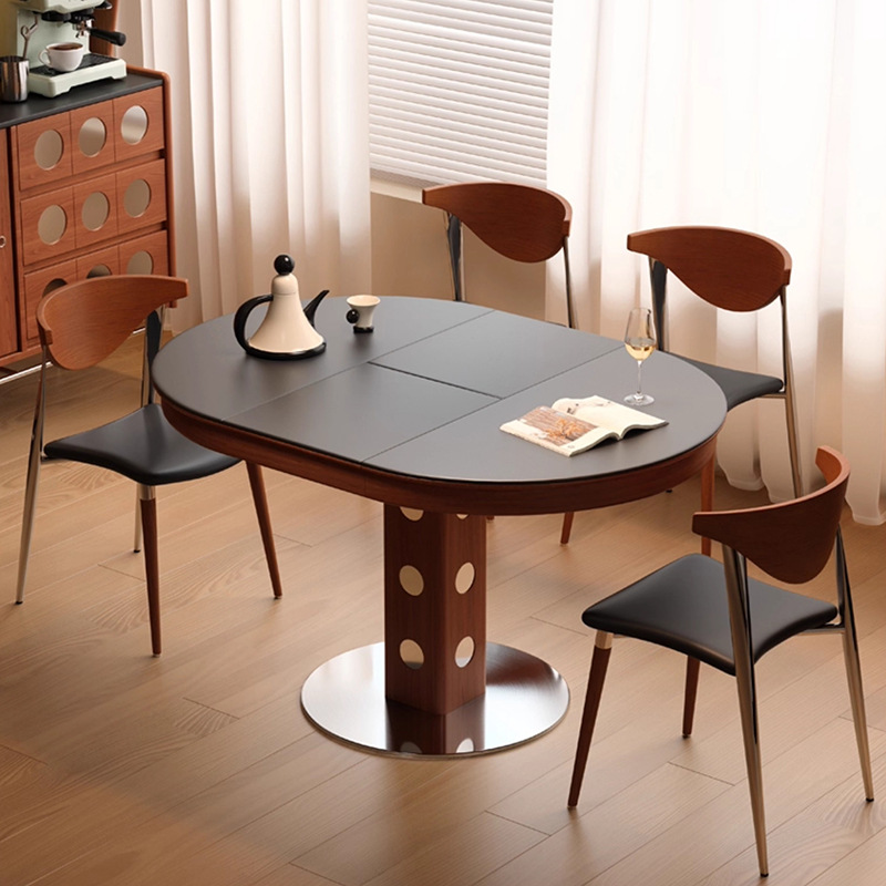 Bauhaus negro nuevo estilo retrógrado francés tabla de comedor retráctil de madera maciza elíptica plegable mesa redonda pequeña mesa doméstica