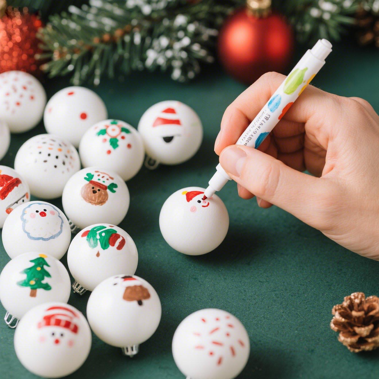 3CM bola de Navidad blanca jardín de infantes DIY bola de decoración de Navidad 24 pluma de montaje se puede dibujar