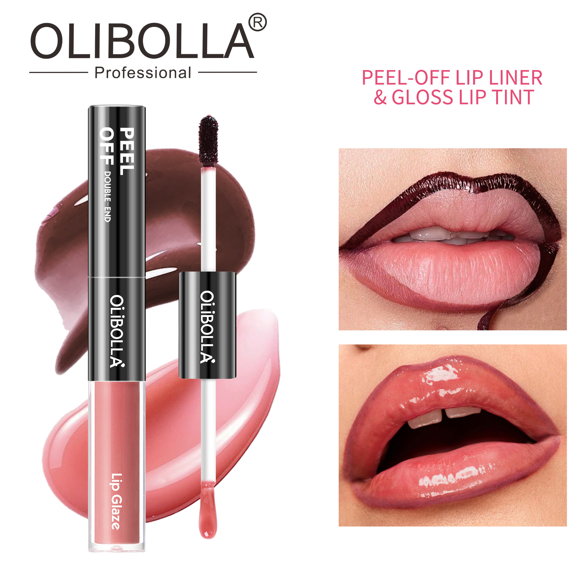 Olibolla Cross-Border Popular Double-Ended Peel-Off Lip Gloss Long-Lasting Waterproof Tear-Off Lipstick Lip Liner Manufacturer Ready Stock